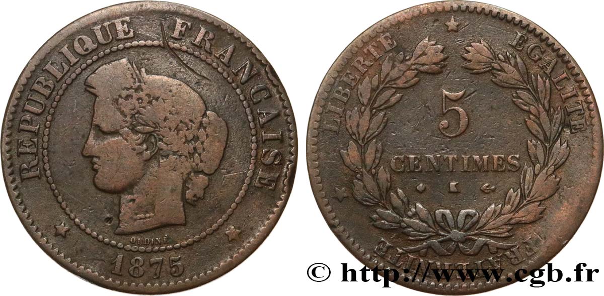 5 centimes Cérès 1875 Bordeaux F.118/12 S15 