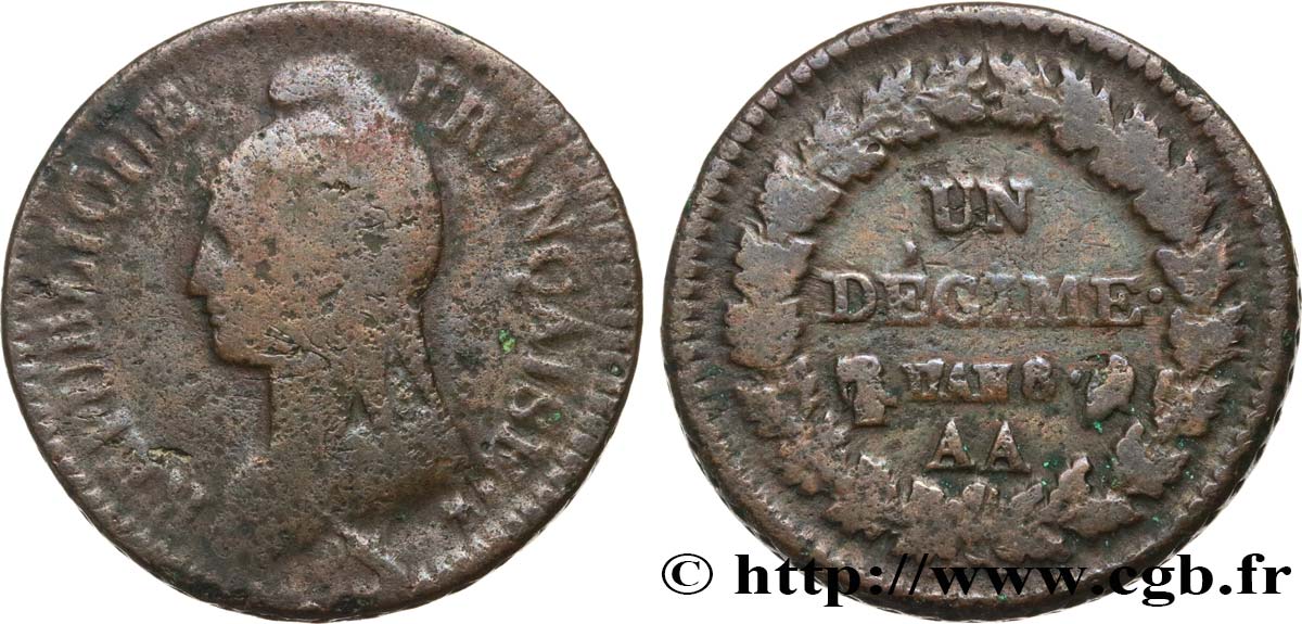 Un décime Dupré, grand module 1800 Metz F.129/54 TB15 