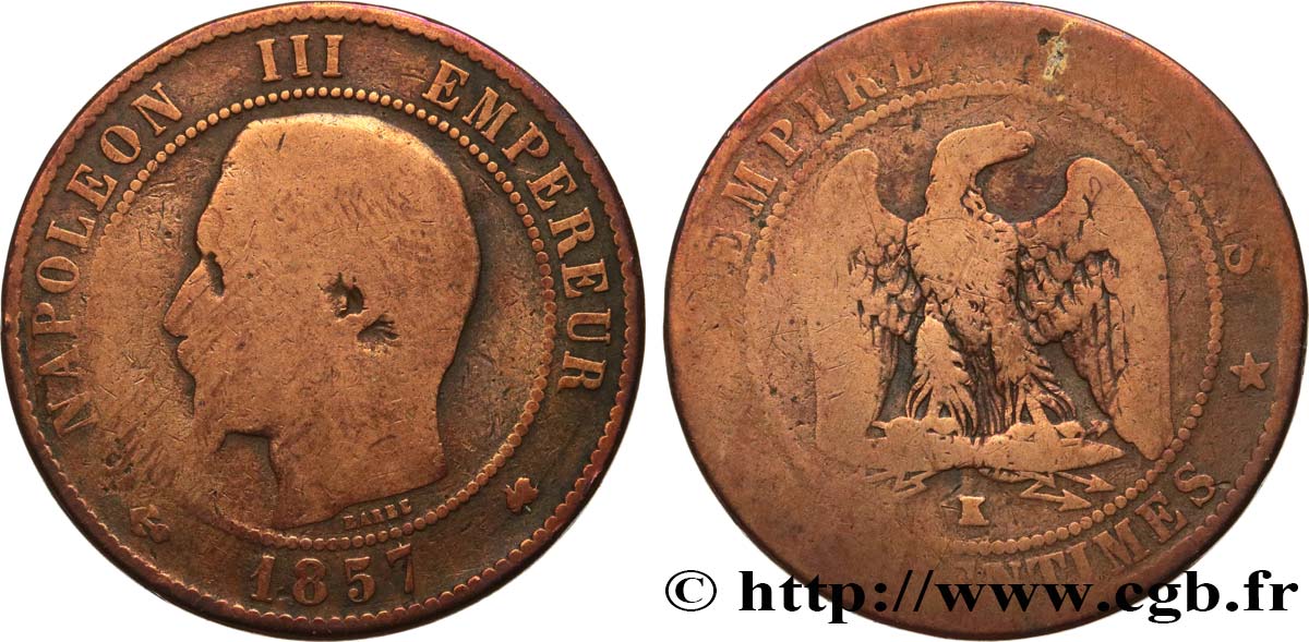 Dix centimes Napoléon III, tête nue 1857 Bordeaux F.133/44 SGE 