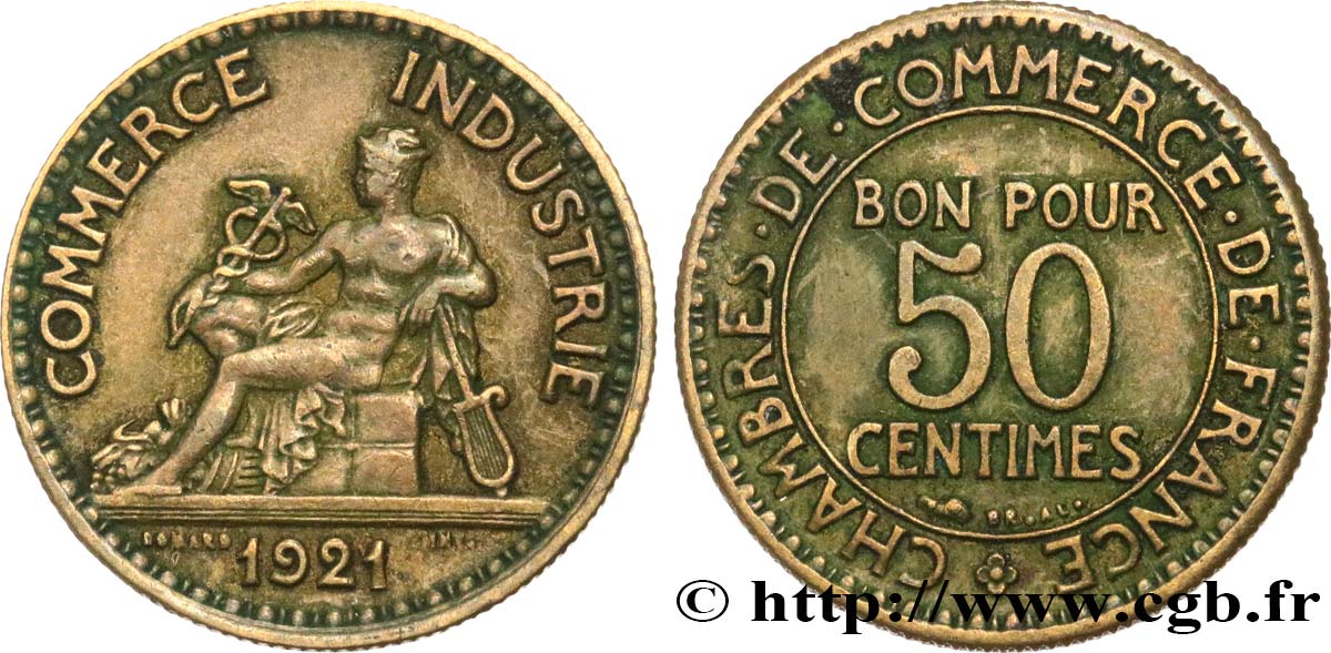 50 centimes Chambres de Commerce 1921 Paris F.191/3 TTB45 