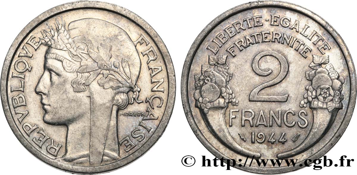 2 francs Morlon, aluminium 1944  F.269/4 XF 
