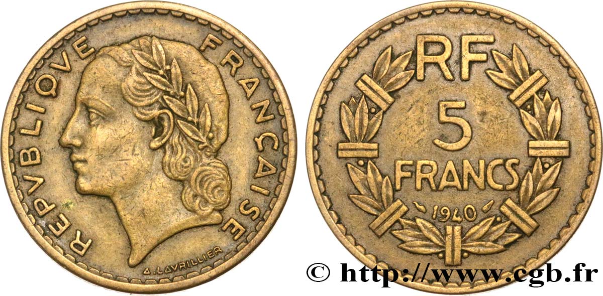 5 francs Lavrillier, bronze-aluminium 1940  F.337/4 BB50 