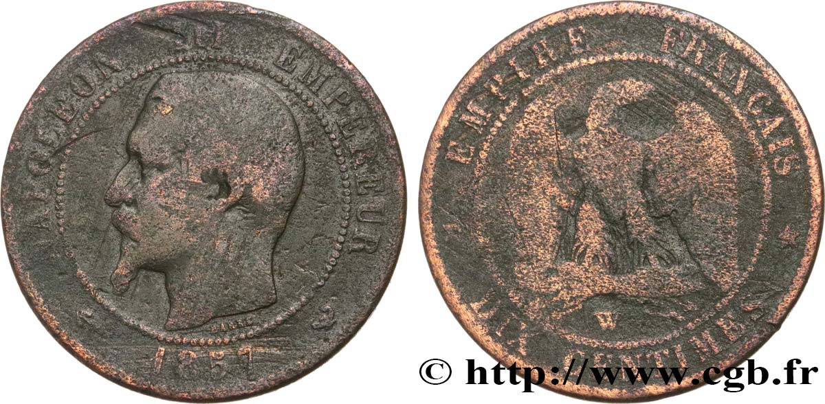 Dix centimes Napoléon III, tête nue 1857 Lille F.133/46 B 