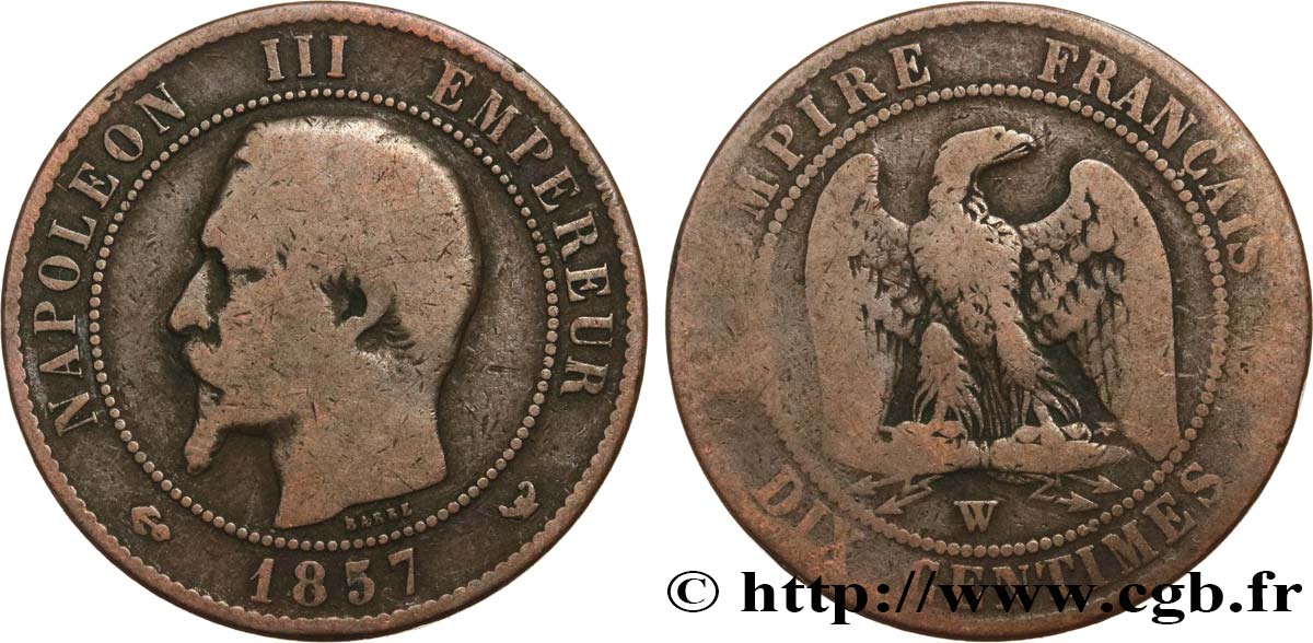Dix centimes Napoléon III, tête nue 1857 Lille F.133/46 RC12 