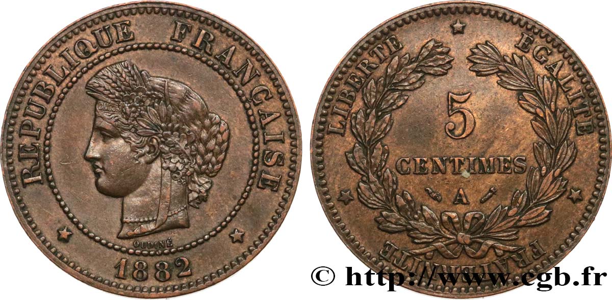 5 centimes Cérès 1882 Paris F.118/23 AU50 