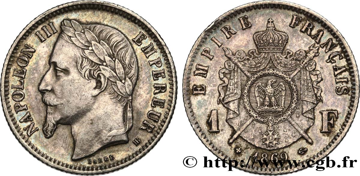1 franc Napoléon III, tête laurée 1869 Strasbourg F.215/15 fVZ 