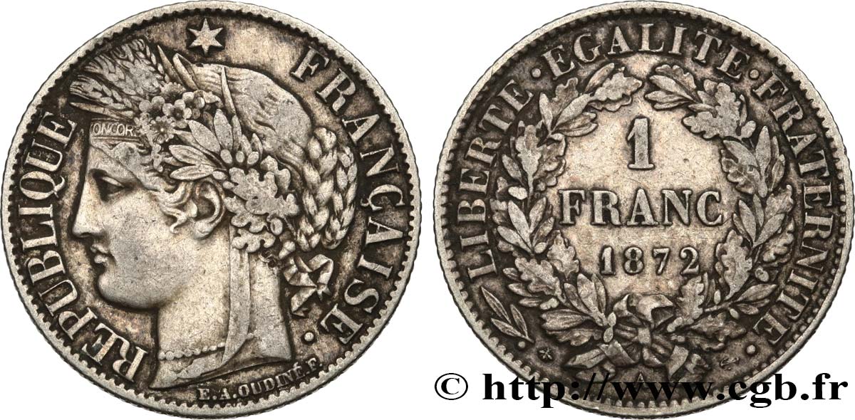 1 franc Cérès, IIIe République 1872 Paris F.216/5 BC25 