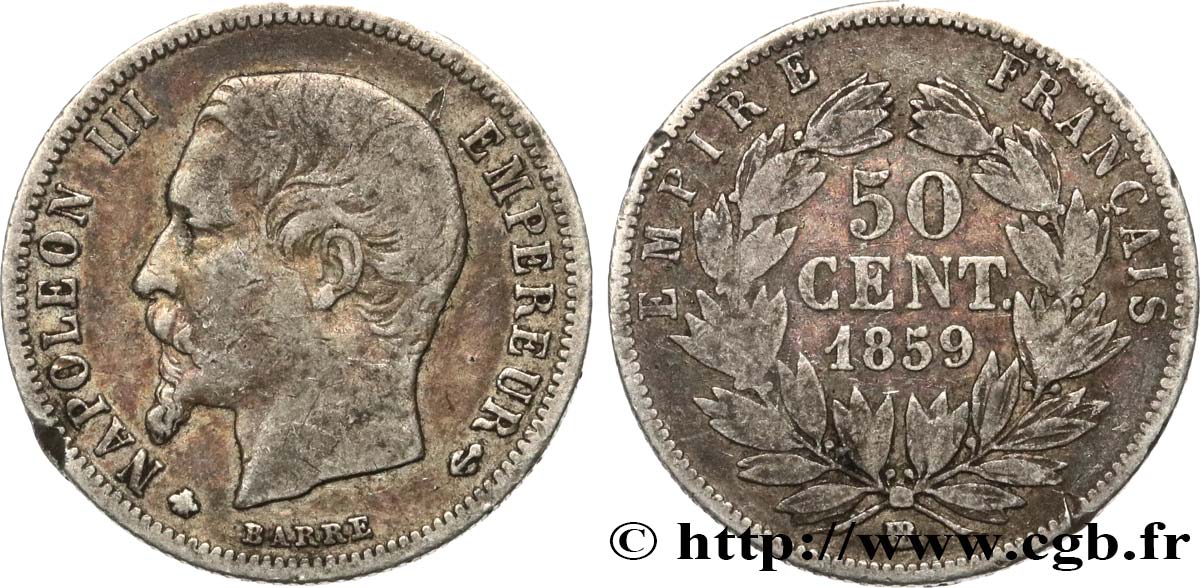 50 centimes Napoléon III, tête nue 1859 Strasbourg F.187/11 MB20 