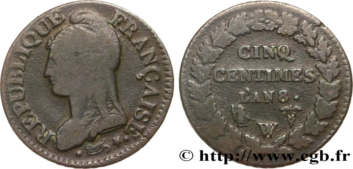 Cinq centimes Dupré, grand module 1800 Lille F.115/134 BC15 