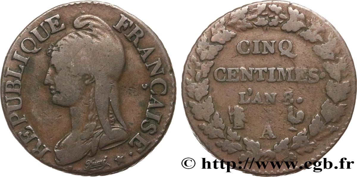 Cinq centimes Dupré, grand module 1800 Paris F.115/88 BC25 