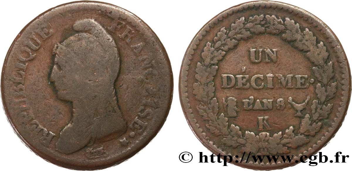 Un décime Dupré, grand module 1800 Bordeaux F.129/70 B12 