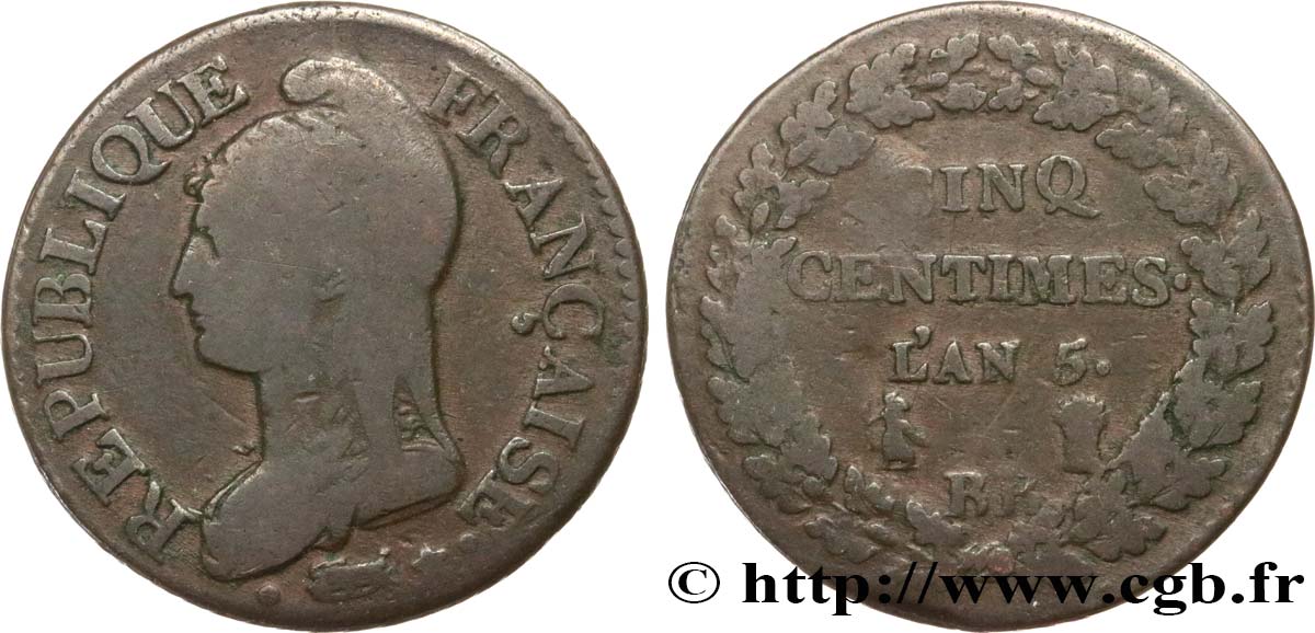 Cinq centimes Dupré, grand module 1797 Strasbourg F.115/20 BC15 