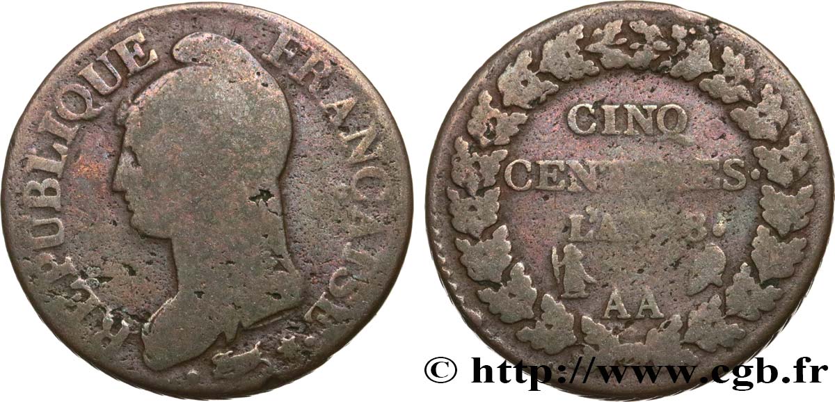 Cinq centimes Dupré, grand module 1800 Metz F.115/102 VG10 
