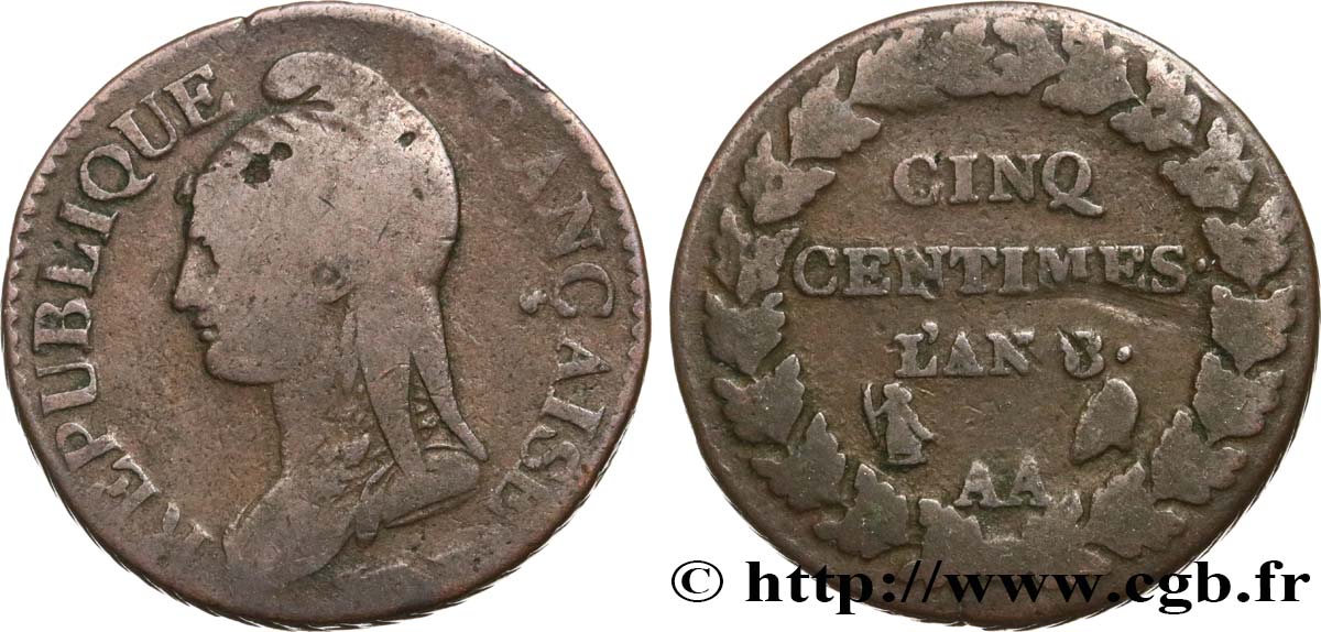 Cinq centimes Dupré, grand module 1800 Metz F.115/102 TB15 