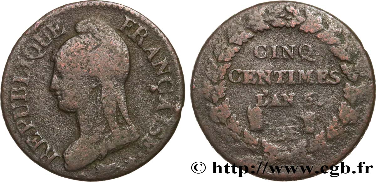Cinq centimes Dupré, grand module 1797 Strasbourg F.115/20 S15 
