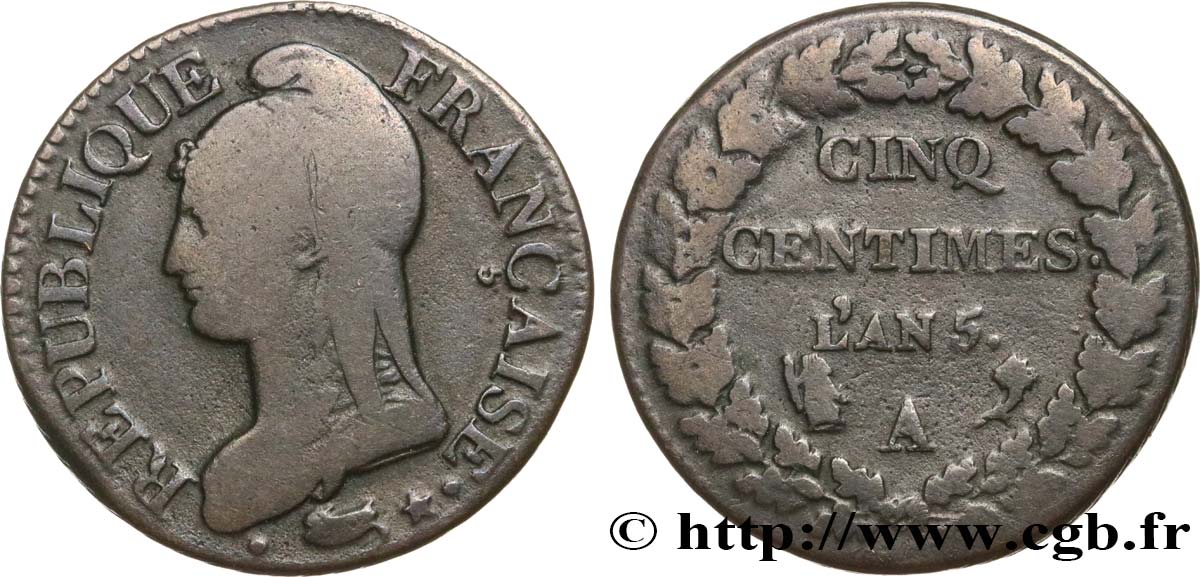 Cinq centimes Dupré, grand module 1797 Paris F.115/1 BC15 