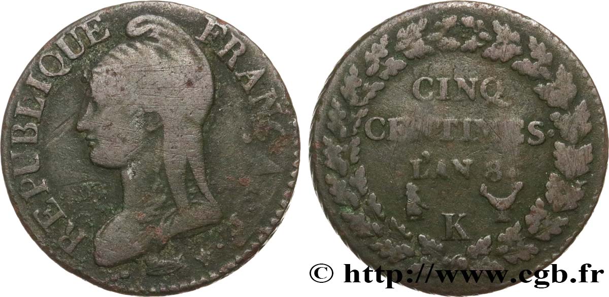 Cinq centimes Dupré, grand module 1800 Bordeaux F.115/131 BC 