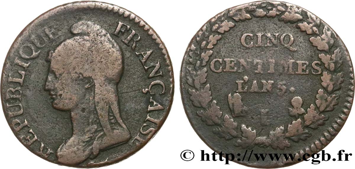 Cinq centimes Dupré, grand module 1797 Limoges F.115/23 TB20 