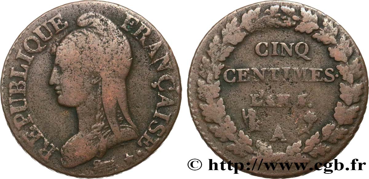 Cinq centimes Dupré, grand module 1797 Paris F.115/1 BC20 