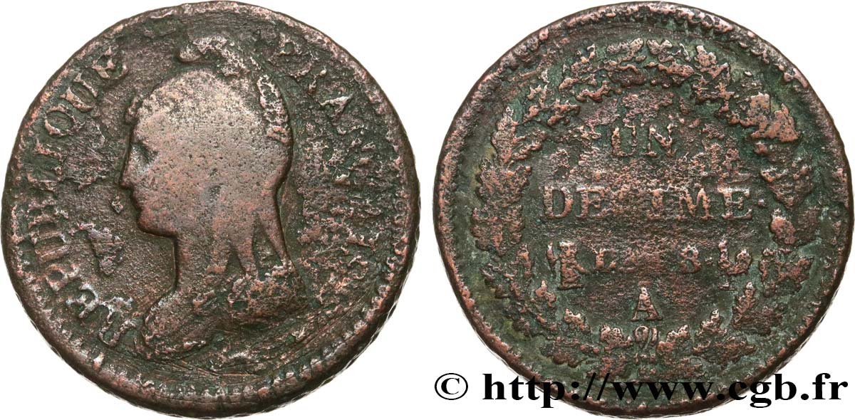 Un décime Dupré, grand module 1800 Paris F.129/50 BC 