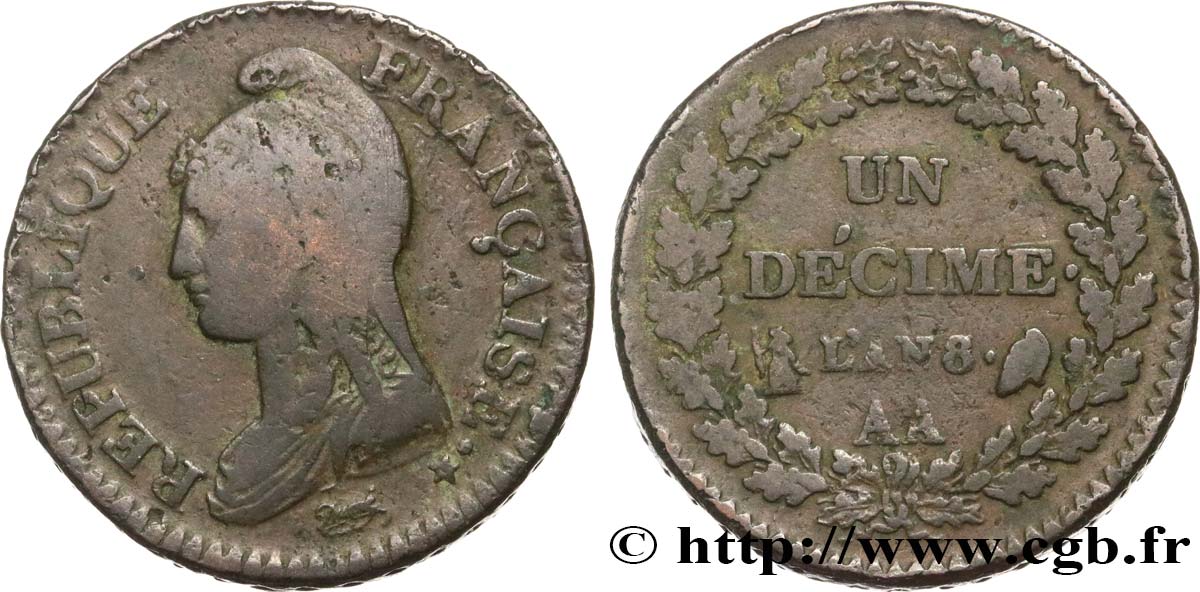 Un décime Dupré, grand module 1800 Metz F.129/54 TB25 