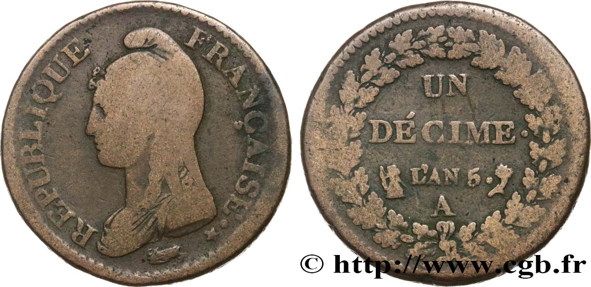 Un décime Dupré, grand module 1797 Paris F.129/1 BC15 
