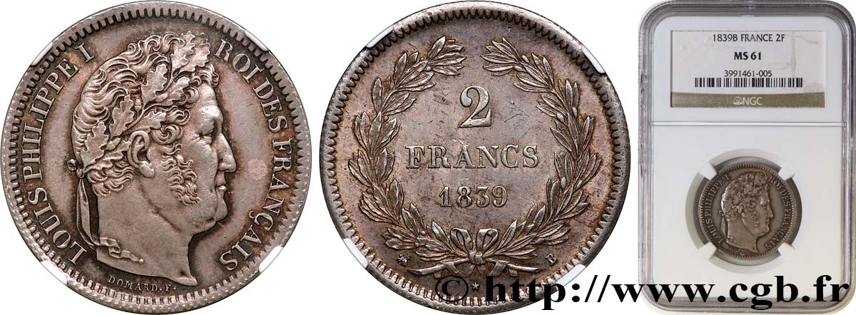 2 francs Louis-Philippe 1839 Rouen F.260/71 VZ61 NGC