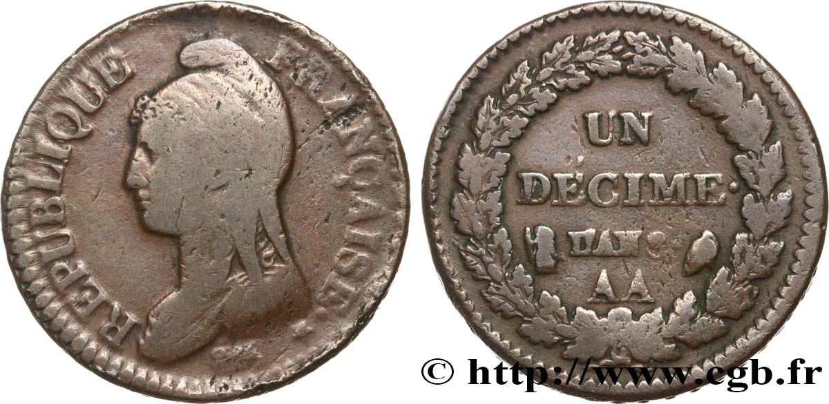 Un décime Dupré, grand module 1800 Metz F.129/54 VF20 