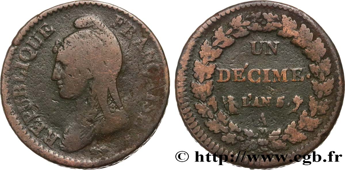Un décime Dupré, grand module 1797 Paris F.129/1 TB15 