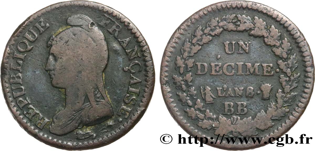 Un décime Dupré, grand module 1800 Strasbourg F.129/62 VF20 