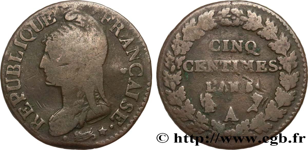 Cinq centimes Dupré, grand module 1797 Paris F.115/1 MB20 