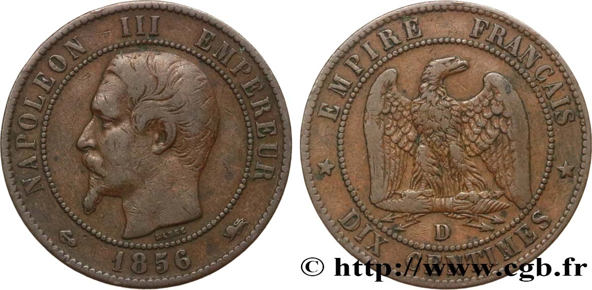 Dix centimes Napoléon III, tête nue 1856 Lyon F.133/37 MB20 