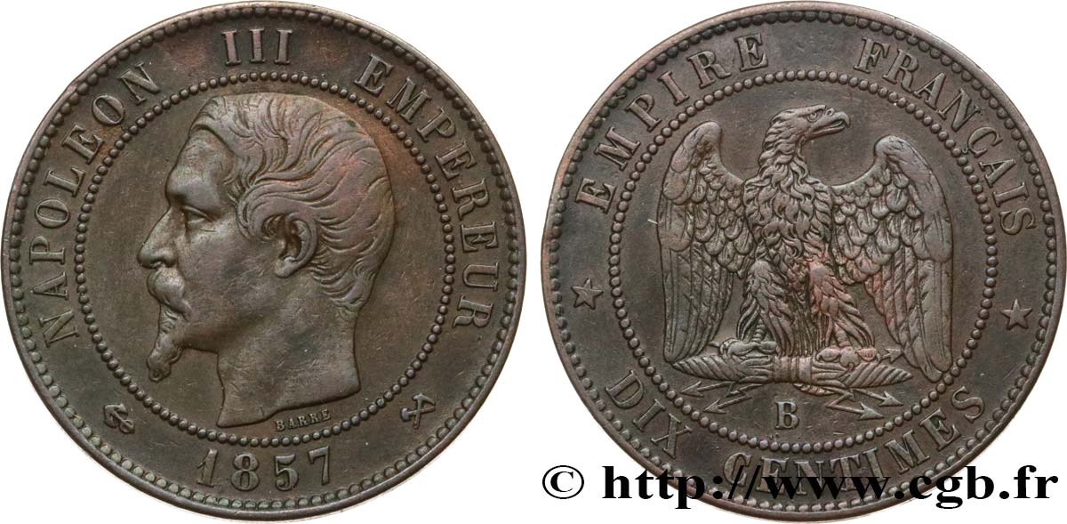 Dix centimes Napoléon III, tête nue 1857 Rouen F.133/42 XF45 