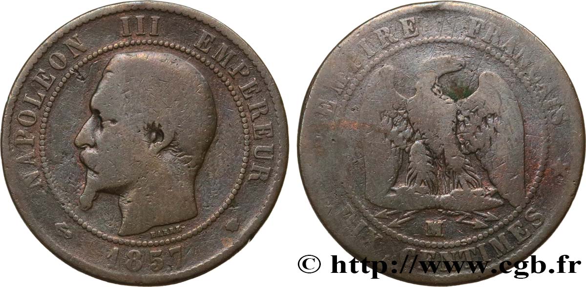 Dix centimes Napoléon III, tête nue 1857 Marseille F.133/45 B10 