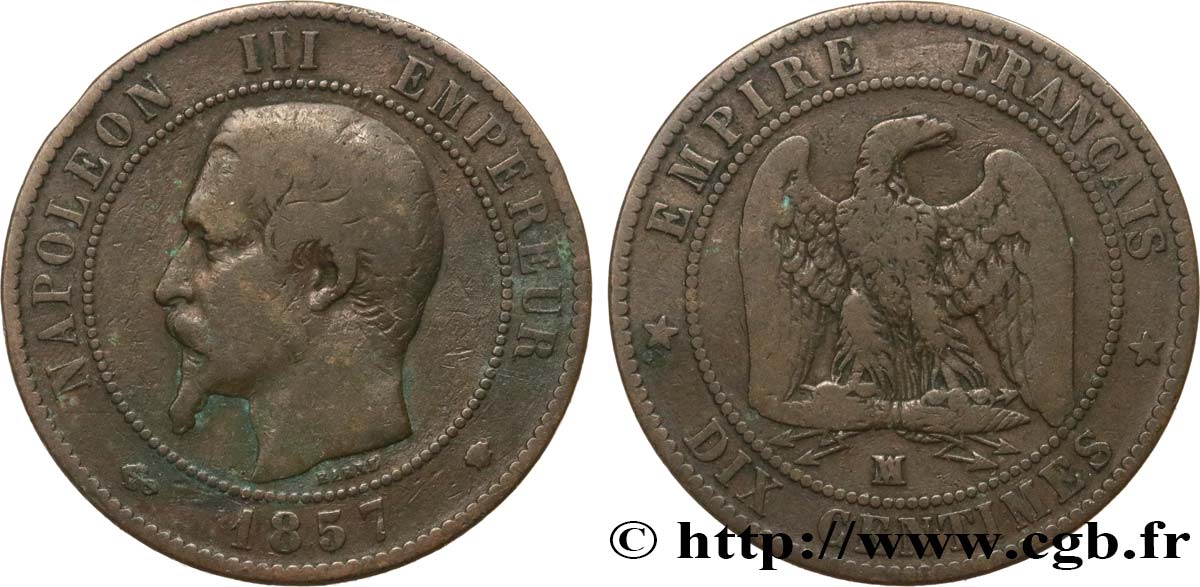 Dix centimes Napoléon III, tête nue 1857 Marseille F.133/45 S15 