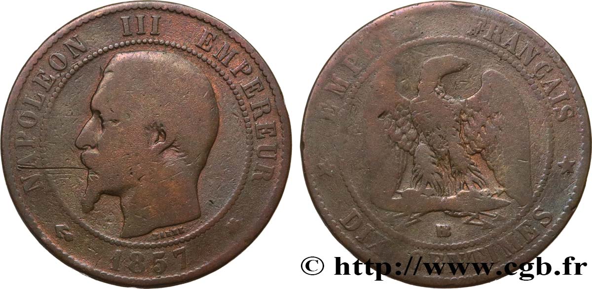 Dix centimes Napoléon III, tête nue 1857 Strasbourg F.133/43 B8 