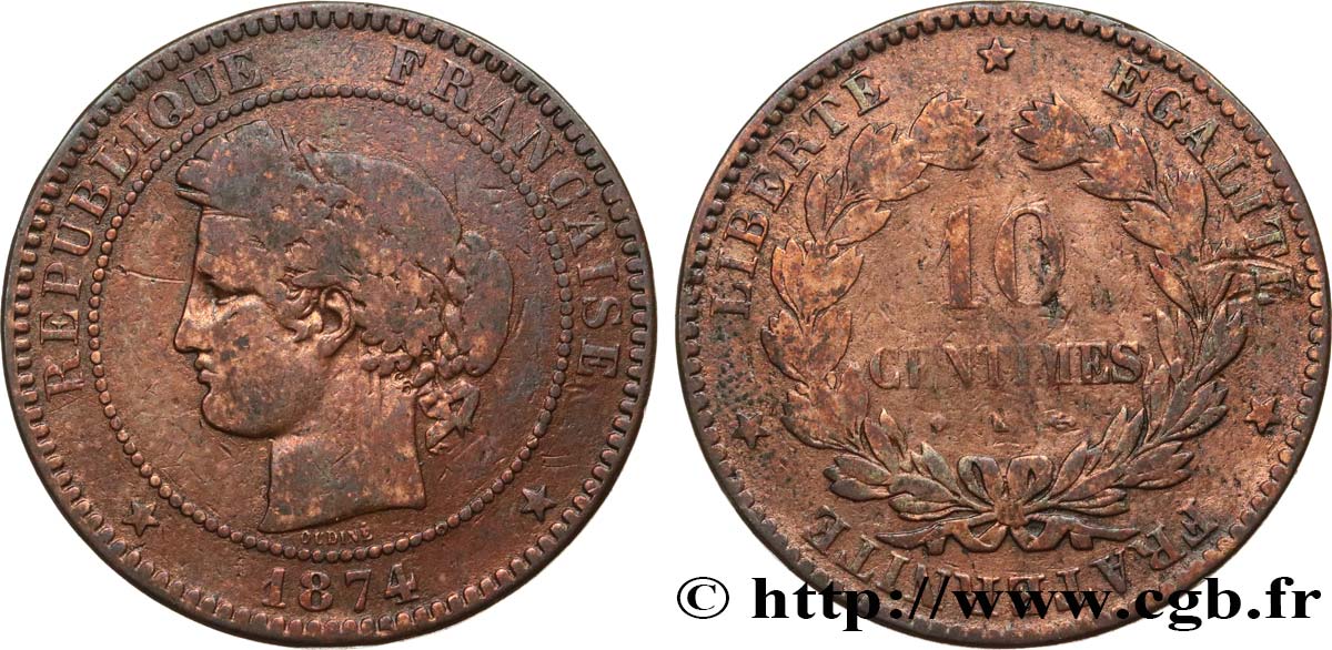 10 centimes Cérès 1874 Bordeaux F.135/13 VG 
