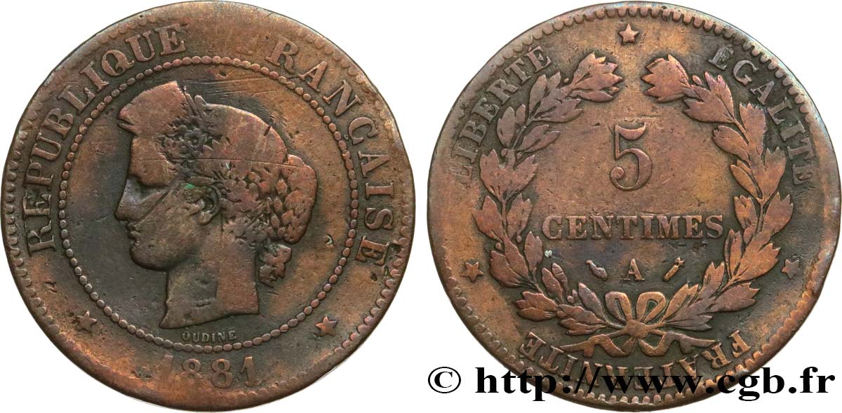 5 centimes Cérès 1881 Paris F.118/22 q.MB 
