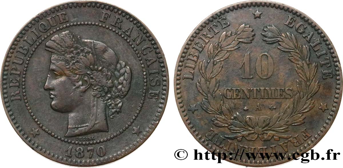 10 centimes Cérès 1870 Paris F.135/3 VF30 
