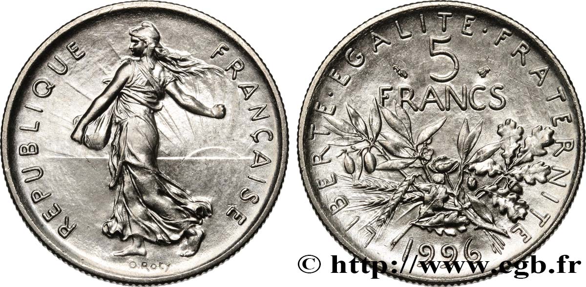 5 francs Semeuse, nickel 1996 Pessac F.341/32 MS63 