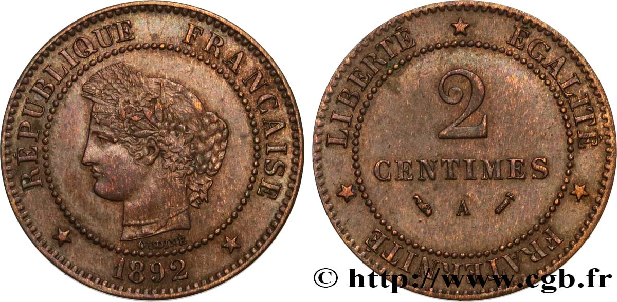 2 centimes Cérès 1892 Paris F.109/18 BB45 