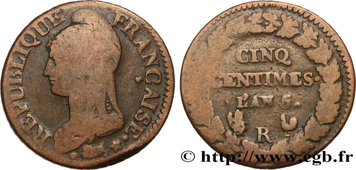 Cinq centimes Dupré, grand module 1797 Orléans F.115/28 MB20 