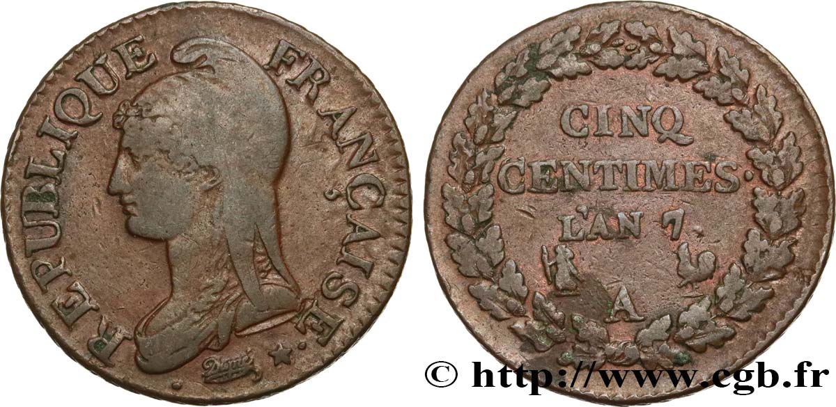 Cinq centimes Dupré, grand module 1799 Paris F.115/46 MB35 