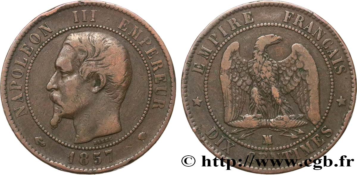 Dix centimes Napoléon III, tête nue 1857 Marseille F.133/45 S30 