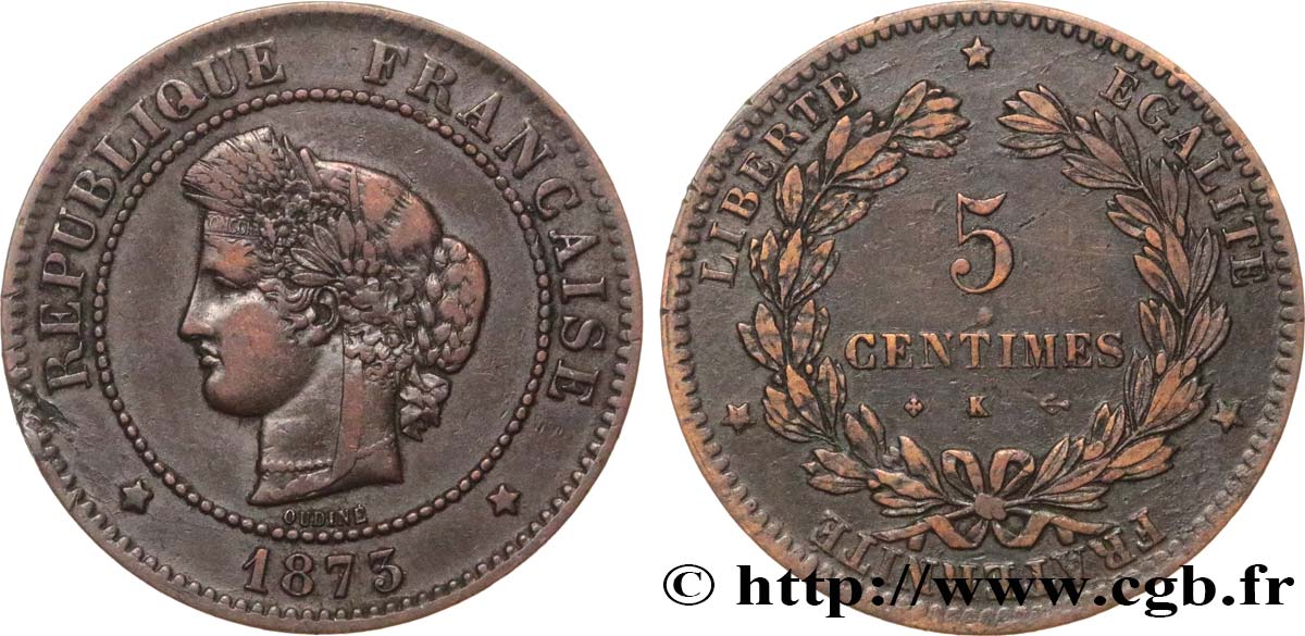 5 centimes Cérès 1873 Bordeaux F.118/8 TB30 