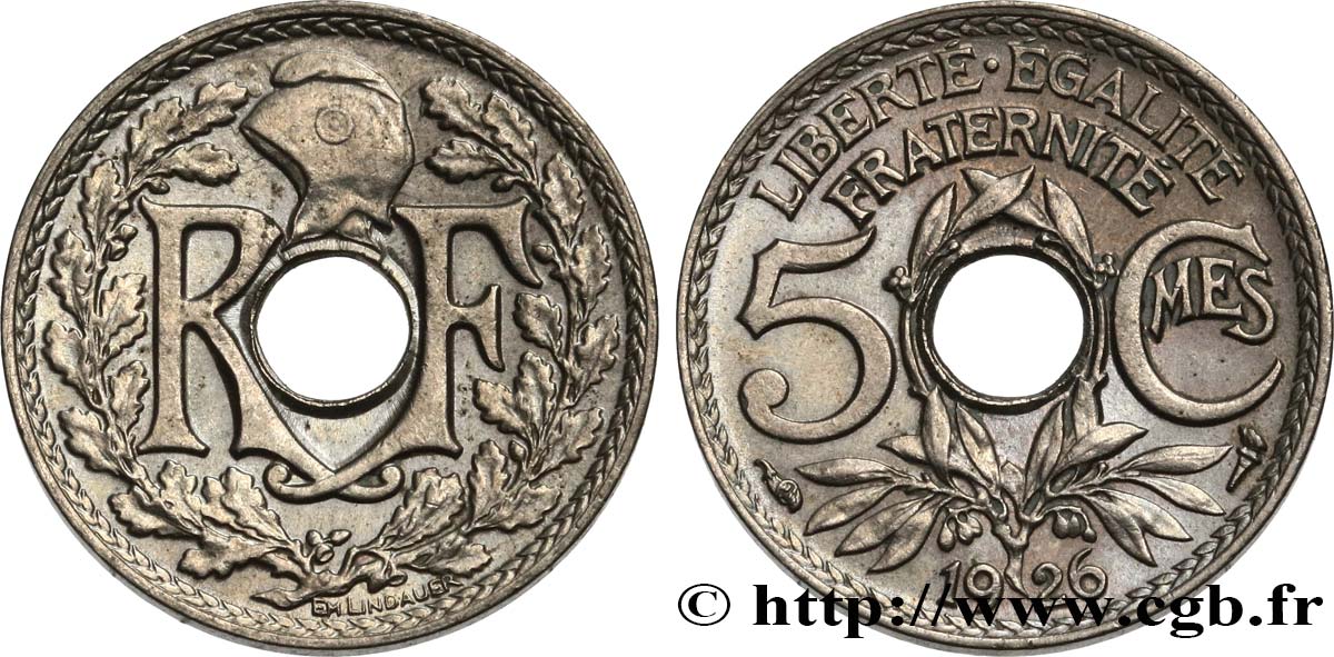 5 centimes Lindauer, petit module 1926  F.122/11 TTB45 