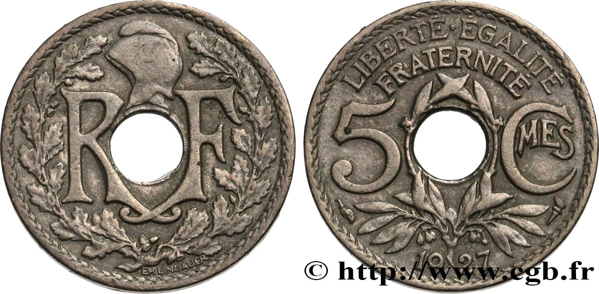 5 centimes Lindauer, petit module 1927  F.122/12 TB35 