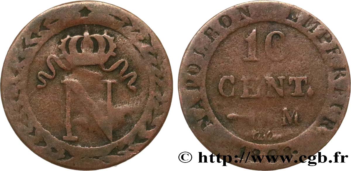 FAUX 10 cent. à l N couronnée 1808 Toulouse F.130/7 var. BC20 