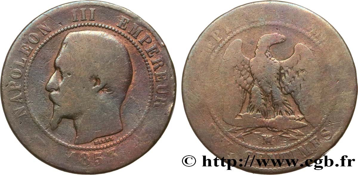 Dix Centimes Napoléon III tête nue 1853 Marseille F.133/8 B8 