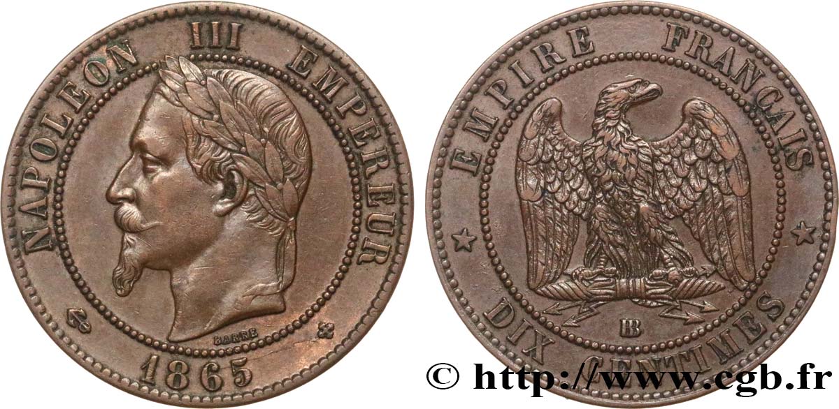 Dix Centimes Napoléon tête laurée 1865 Strasbourg F.134/17 BB45 